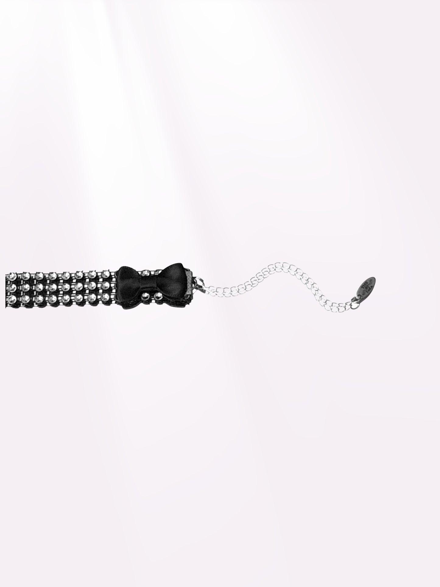 Extender Chain with Logo Tag View of Sparkly Black Bow Anklet