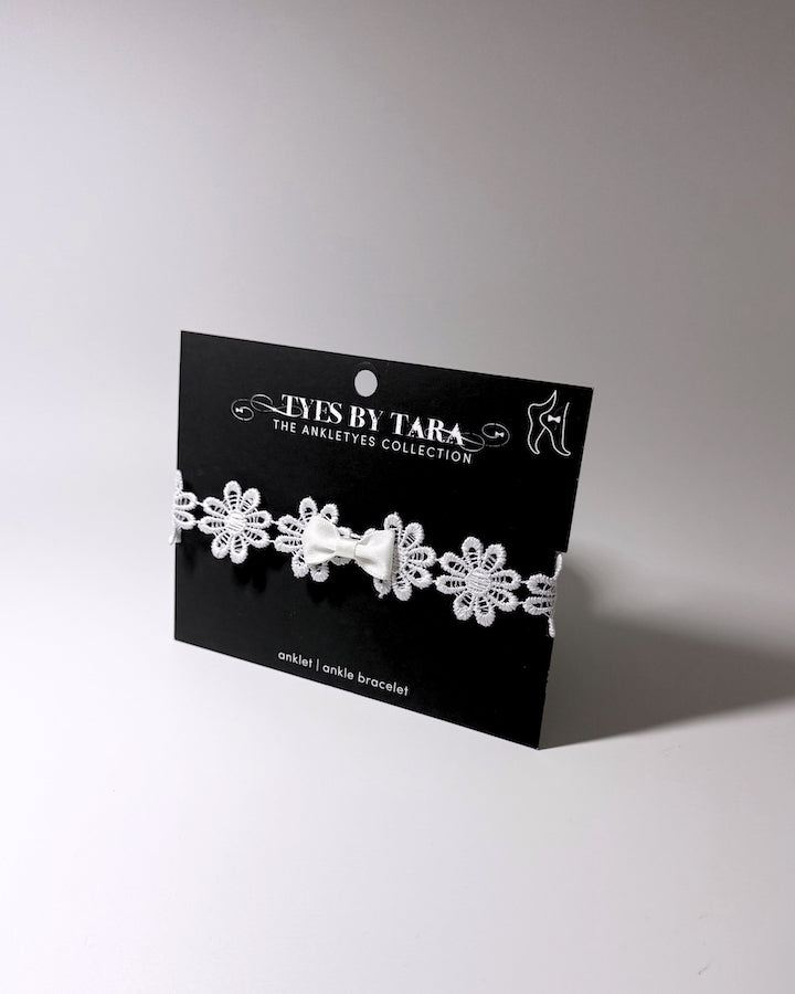 Blossom White Flower Anklet on Black Card
