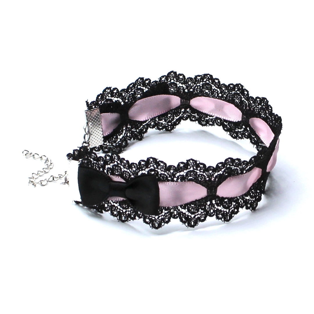 Chantilly Black and Pink Lace Anklet
