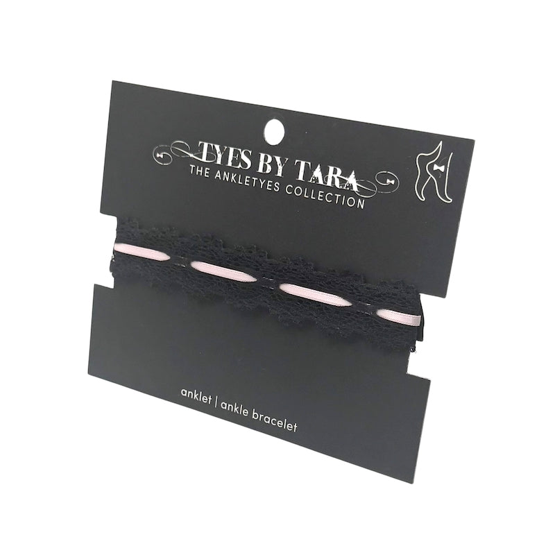 Black Pink Lace Anklet on Black Card