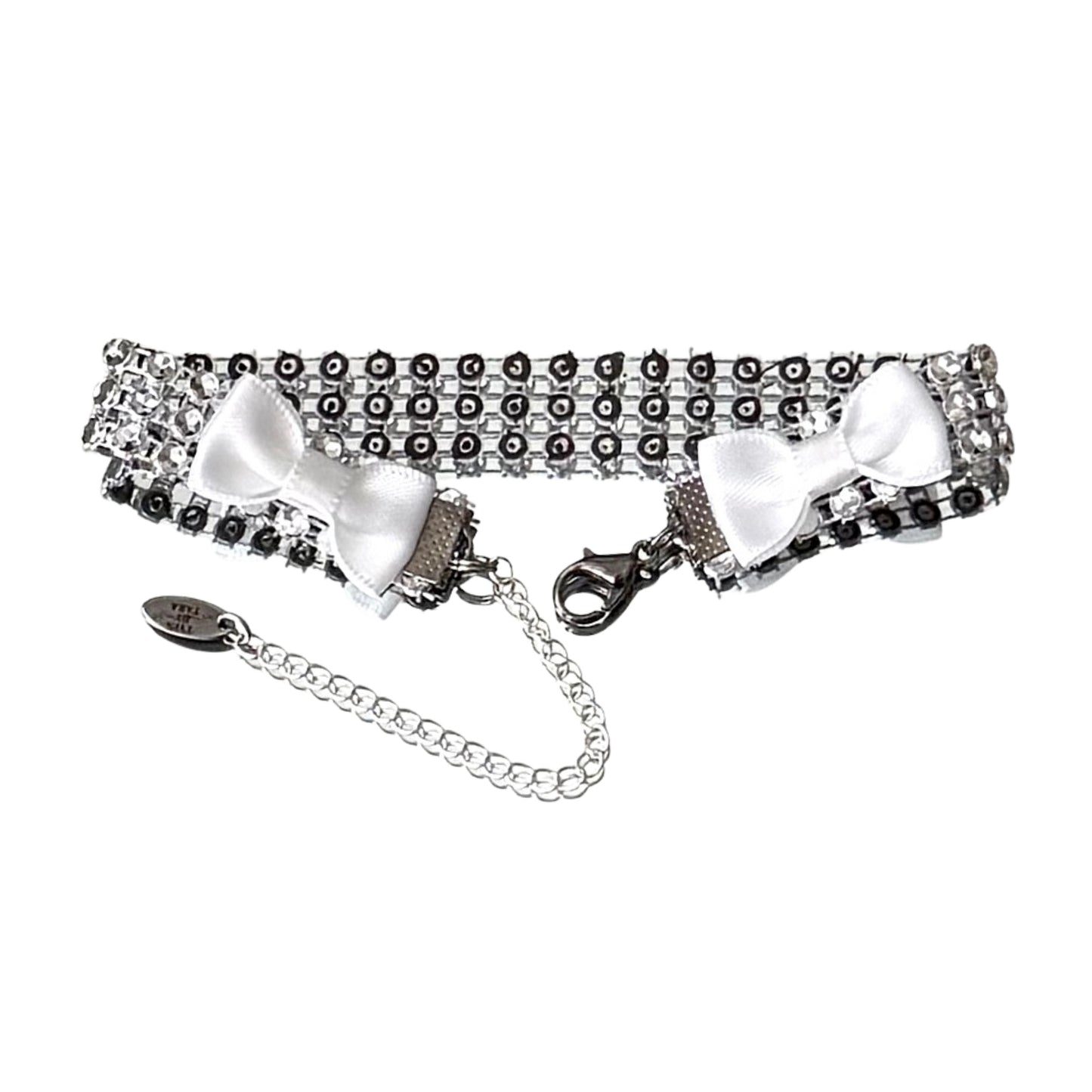 Rhinestone Mesh Anklet with White Bows