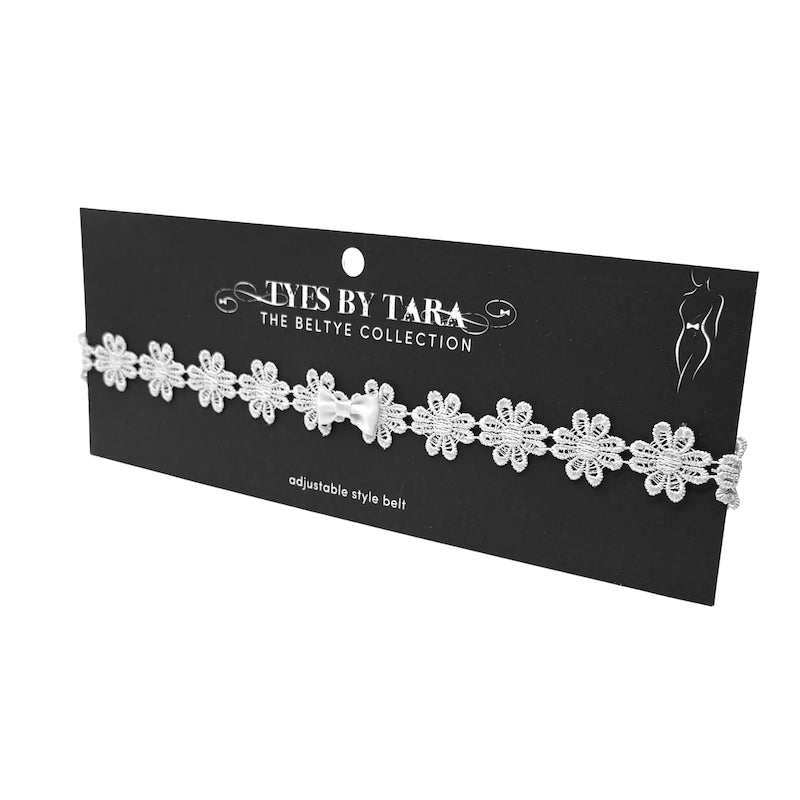 Blossom White Flower Belt on Black Card