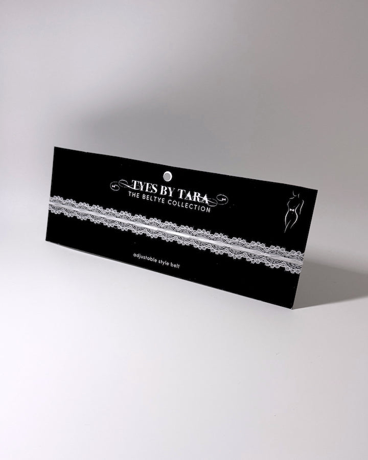 Chantilly White Lace Bow Belt 3 Pack on Black Card