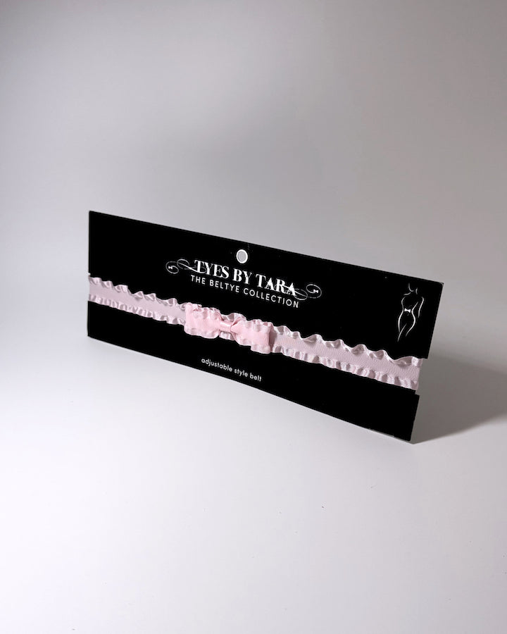 Maiden Pink Ruffled Bow Belt on Black Card