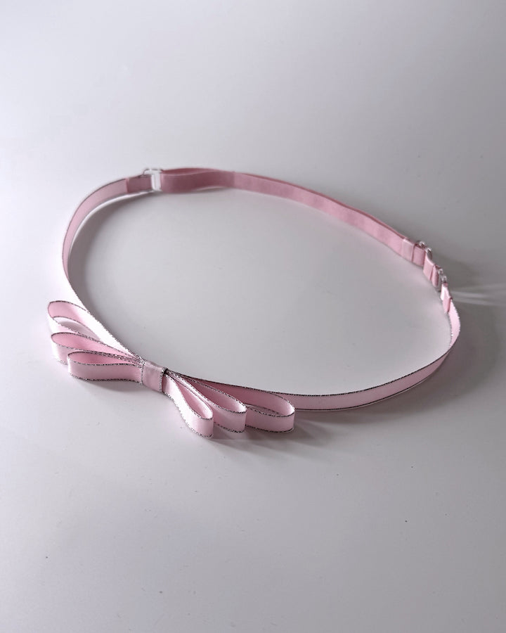 Side View of Queen Pink Metallic Bow Belt