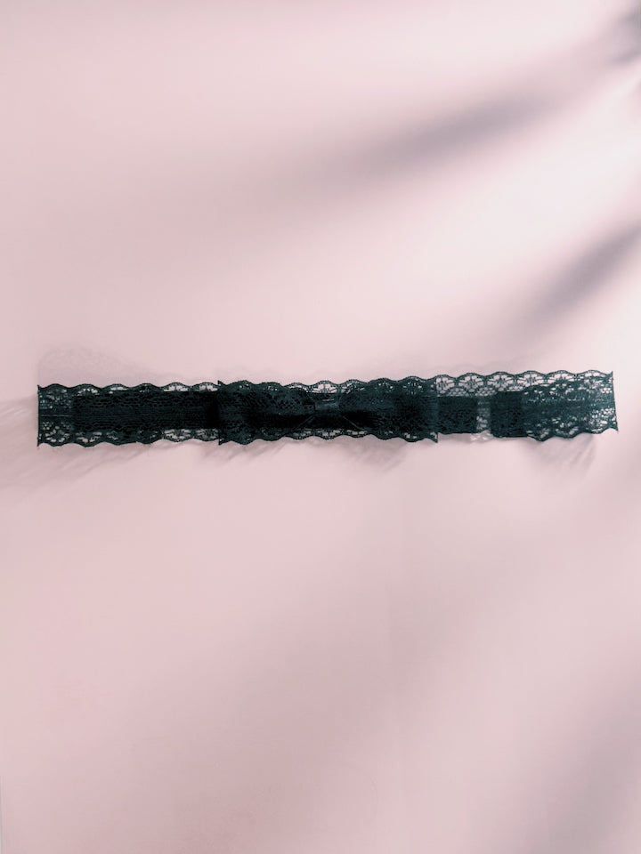 Siren Black Lace Bow Belton Pink Background