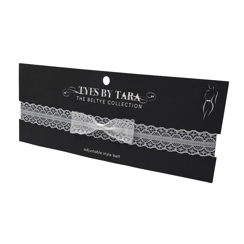 Siren White Lace bow belt on black card