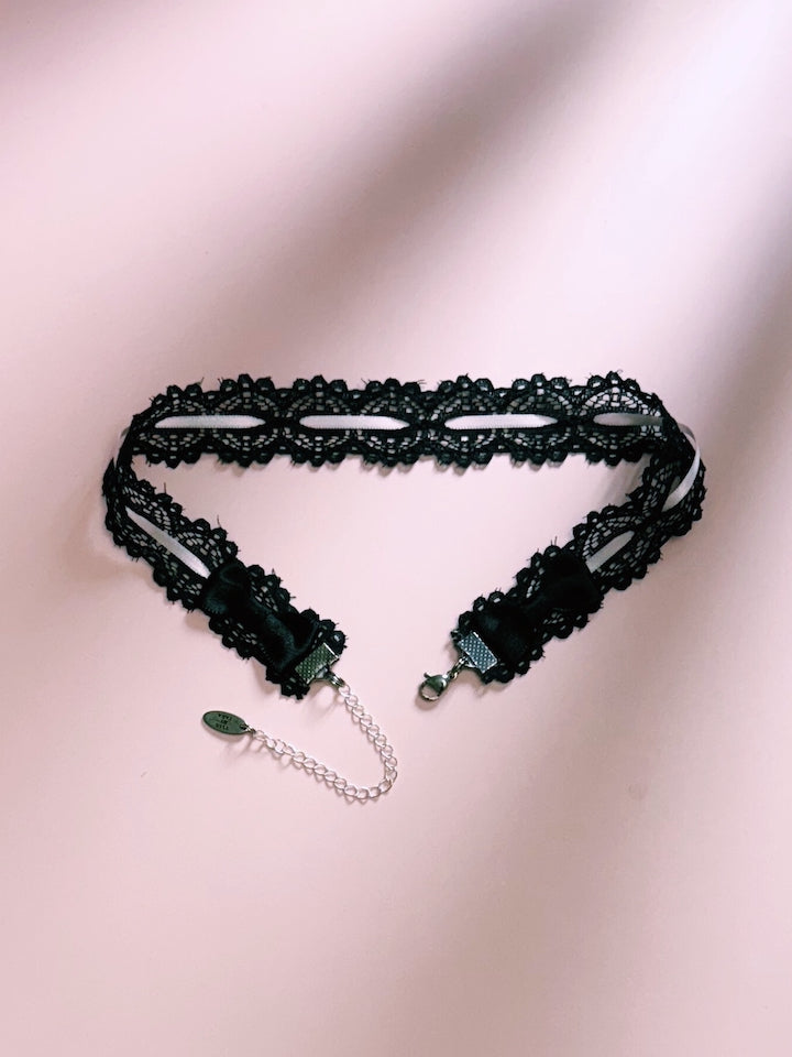 Chantilly Black Pink Lace Choker