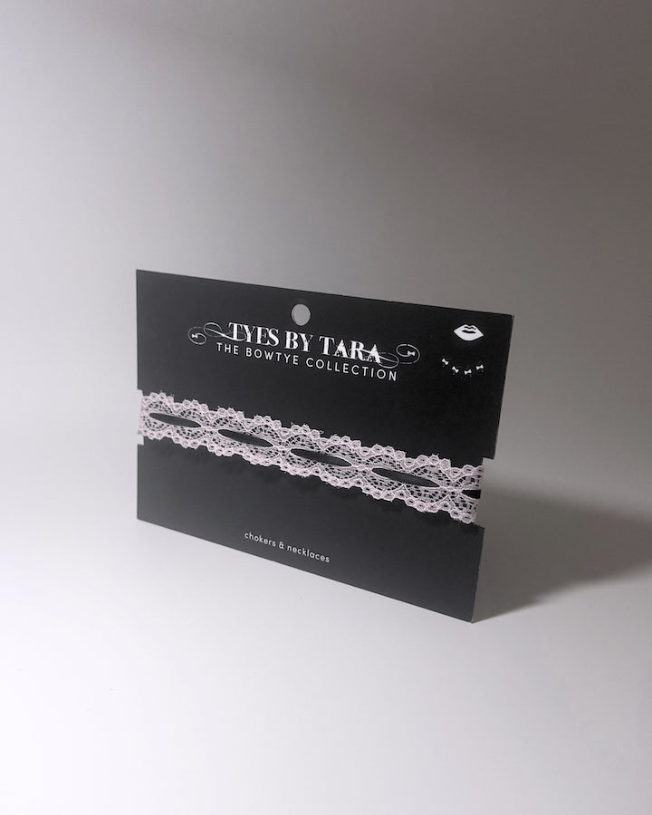 Chantilly Pink Lace Choker with Black Bows
