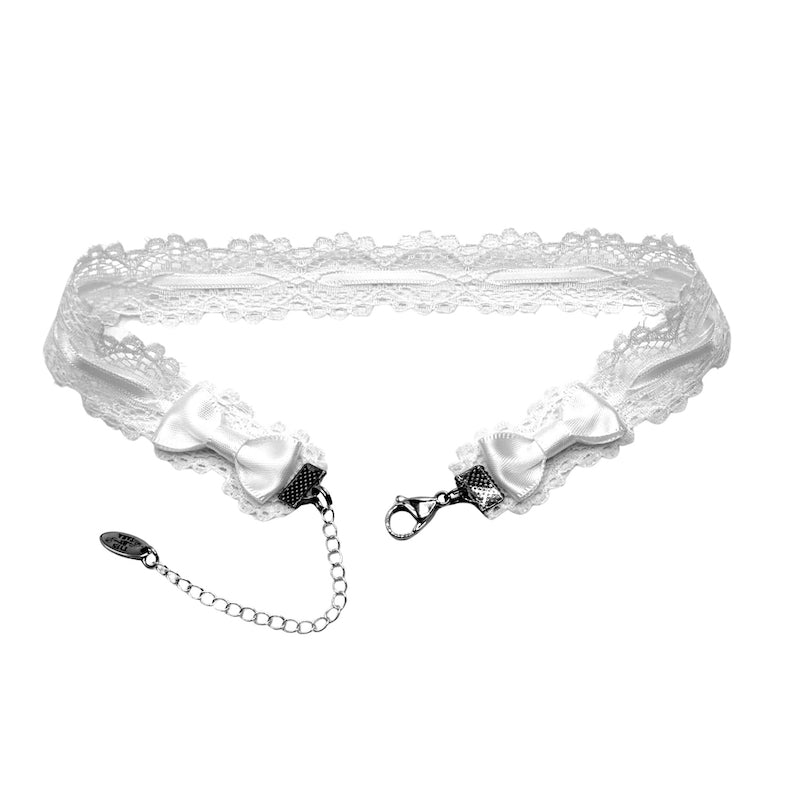 Chantilly Lace Bow White Choker Back View