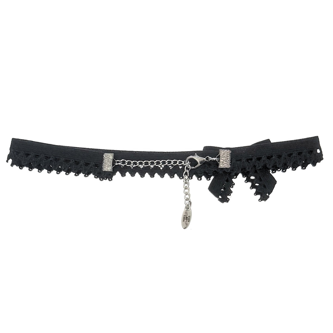 back view of foxy black bow lingerie choker
