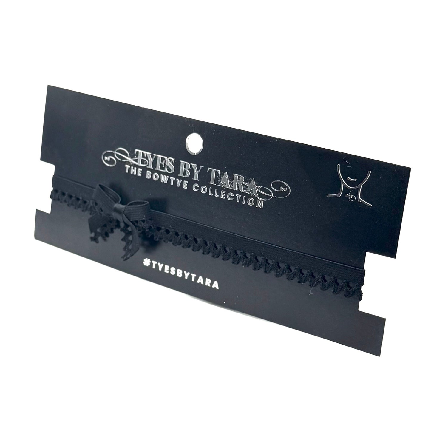 packaging view of black bow choker
