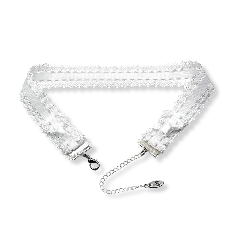 Back View of Lady Elastic White Bow Choker