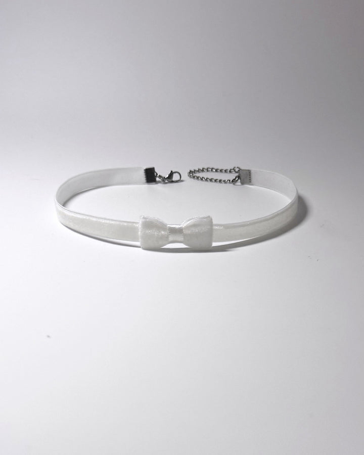 White Velvet White Bow Choker