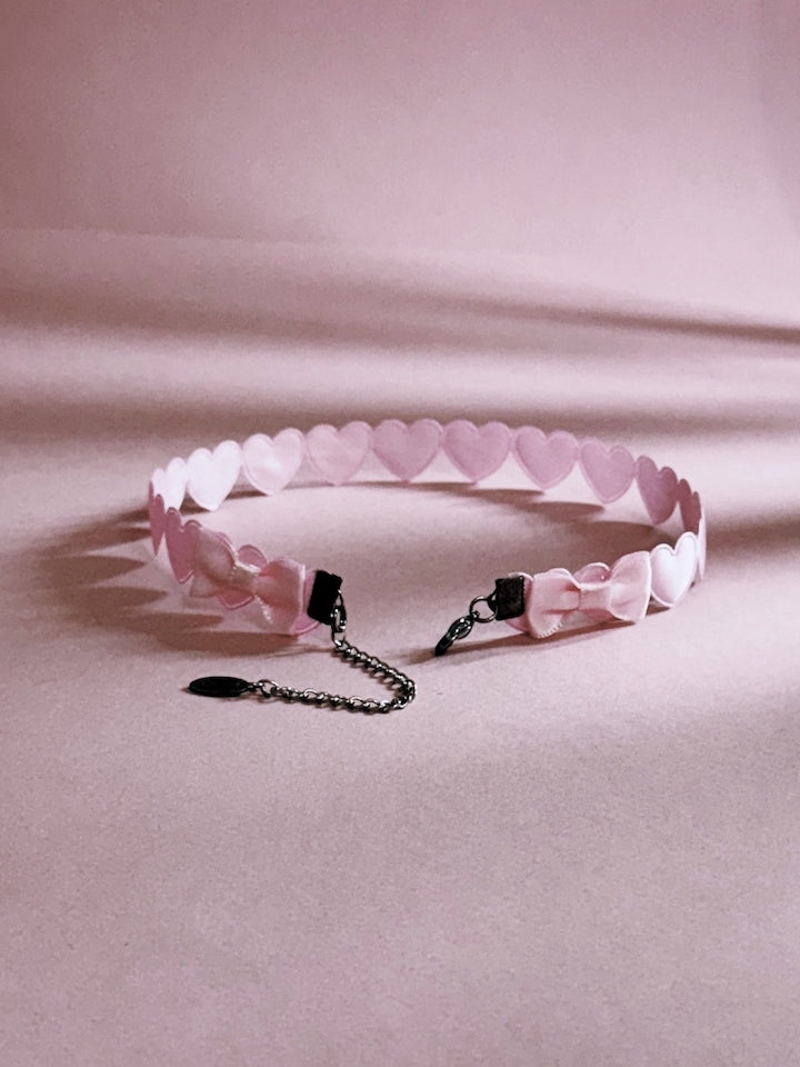 Pink Heart Choker Back View Showing Bows