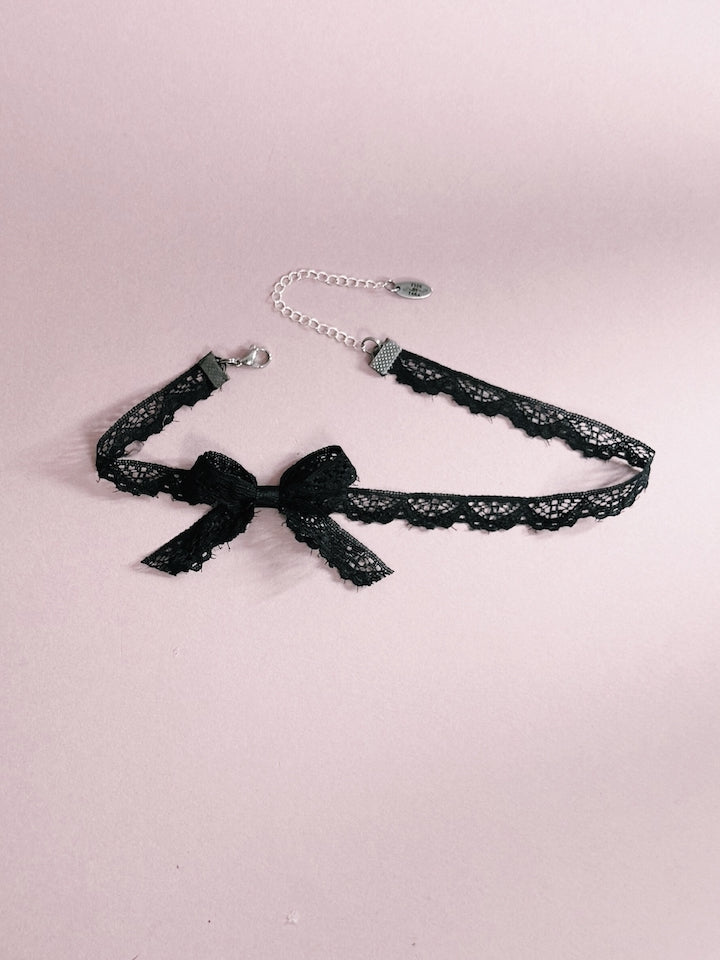 Tease Black Lace Bow Choker