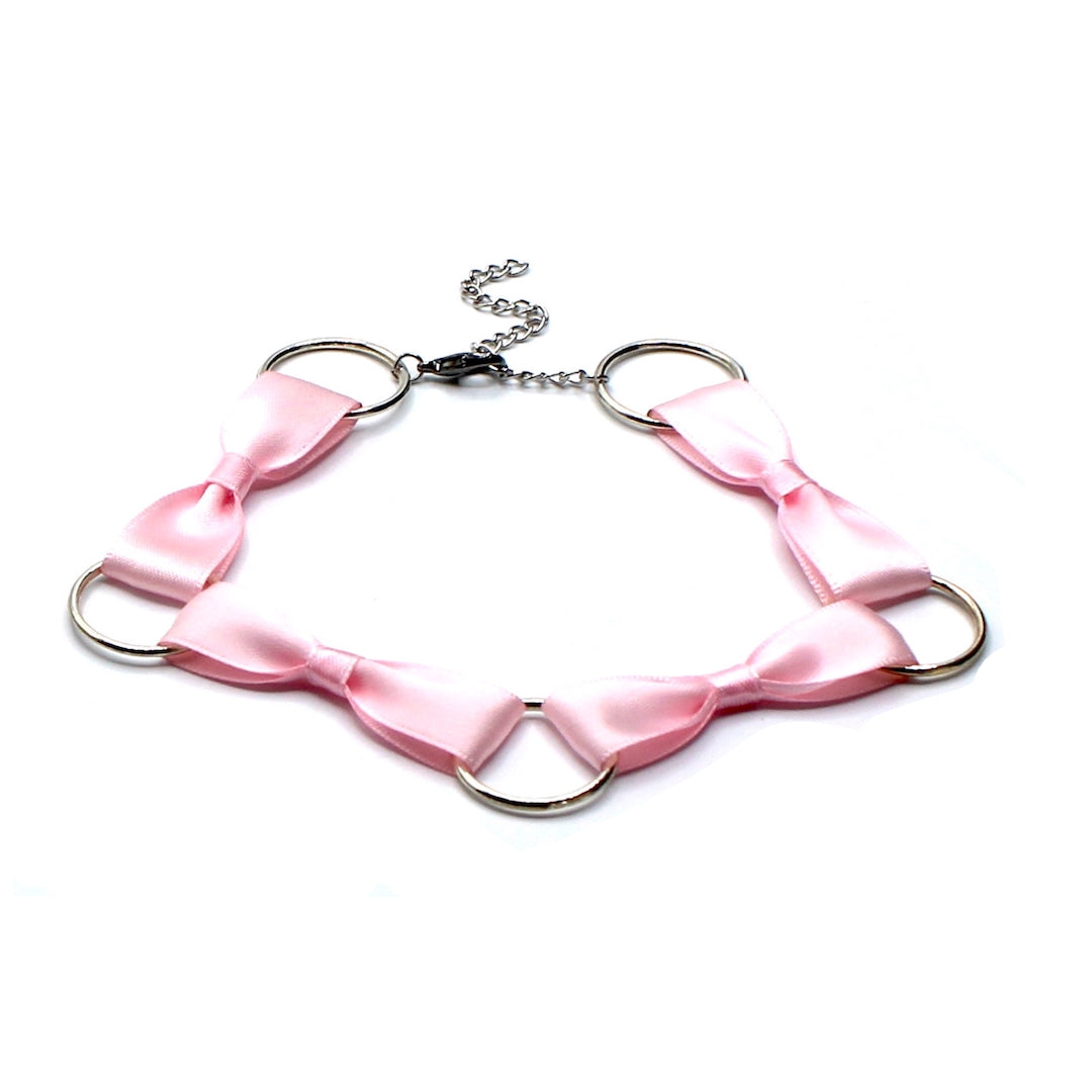 Pink Bow Choker with Silver Loops