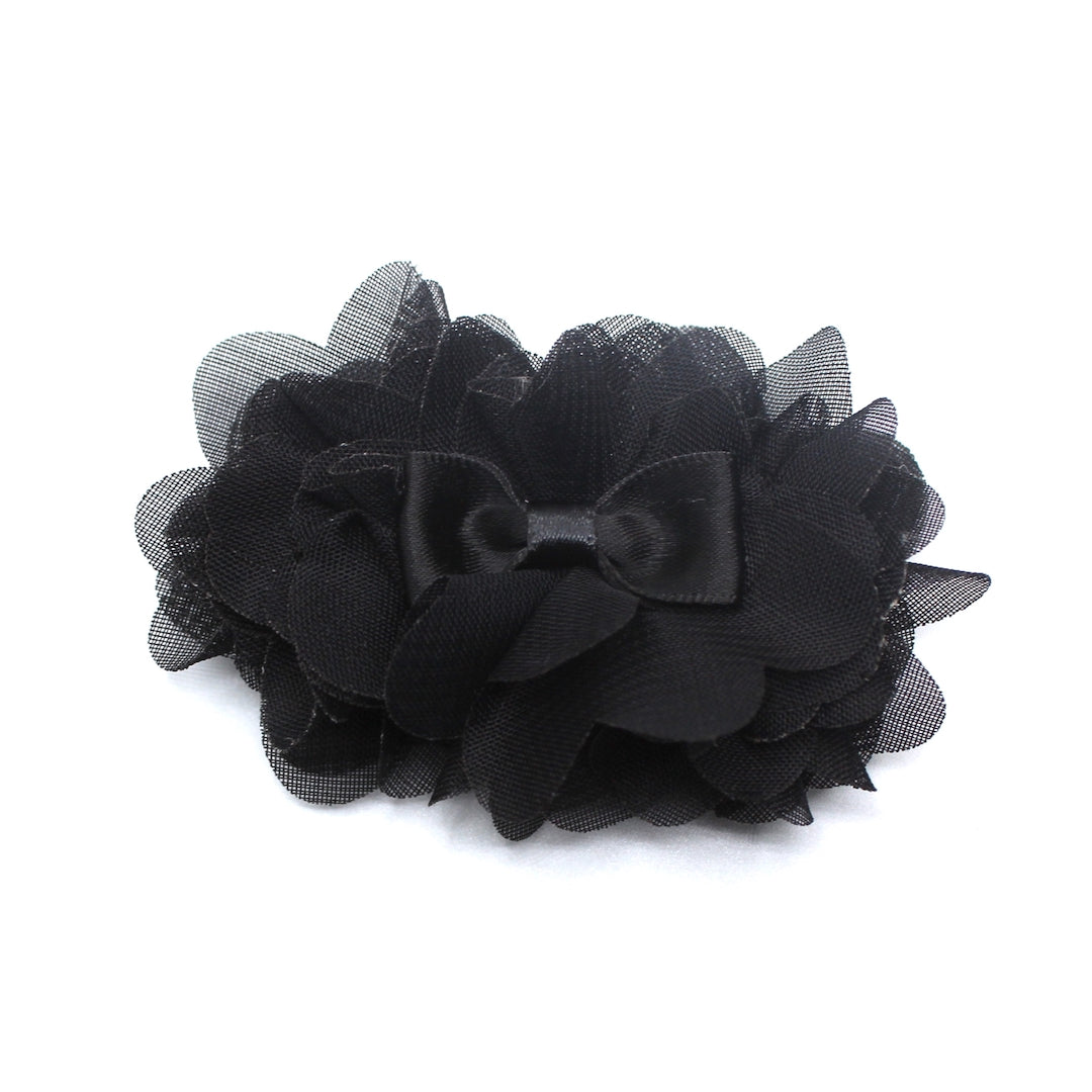 Black Flower French Hair Barrette with Satin Bow