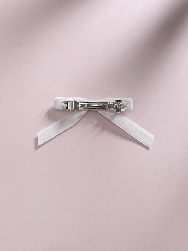 Back View of Marie Antoinette White Velvet Hair Bow Barrette
