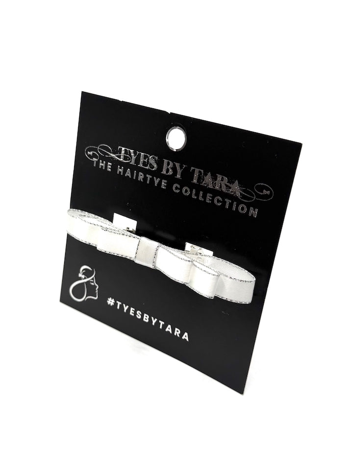 Queen White Silver Trimmed Hair Bow on Black Card
