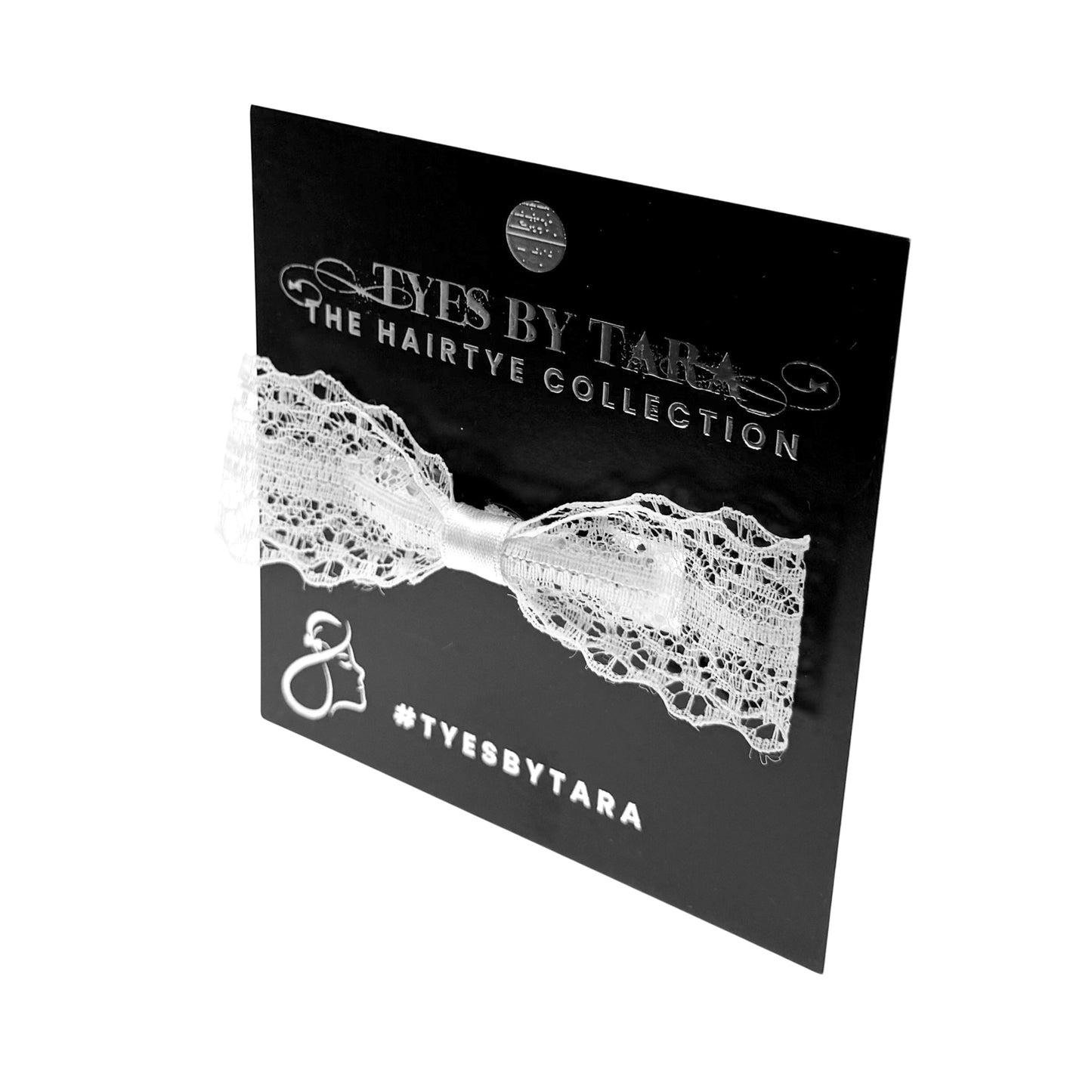 Siren White Lace Hair Bow on Black Card