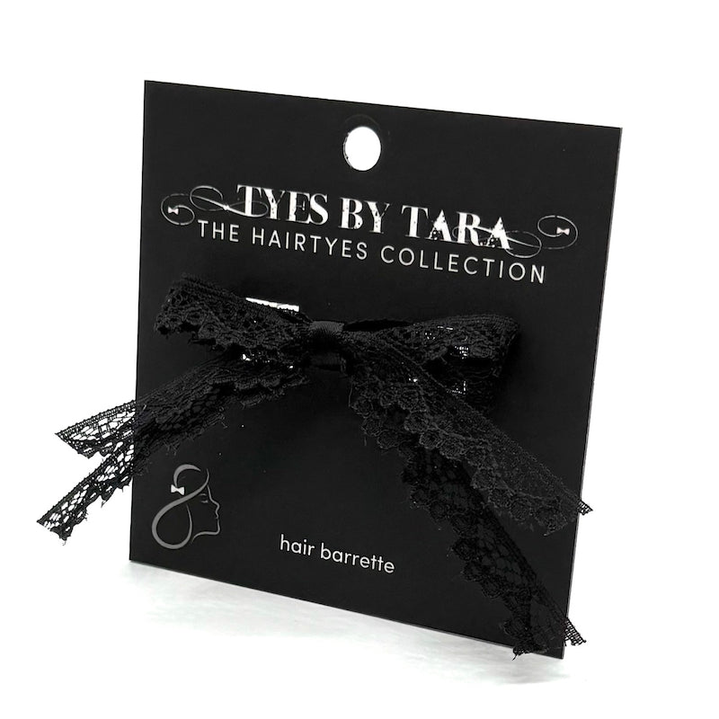Tease black lace hair bow barrette