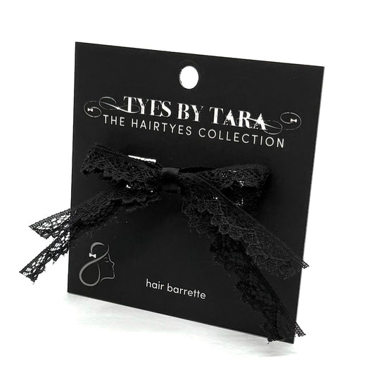 Tease black lace hair bow barrette