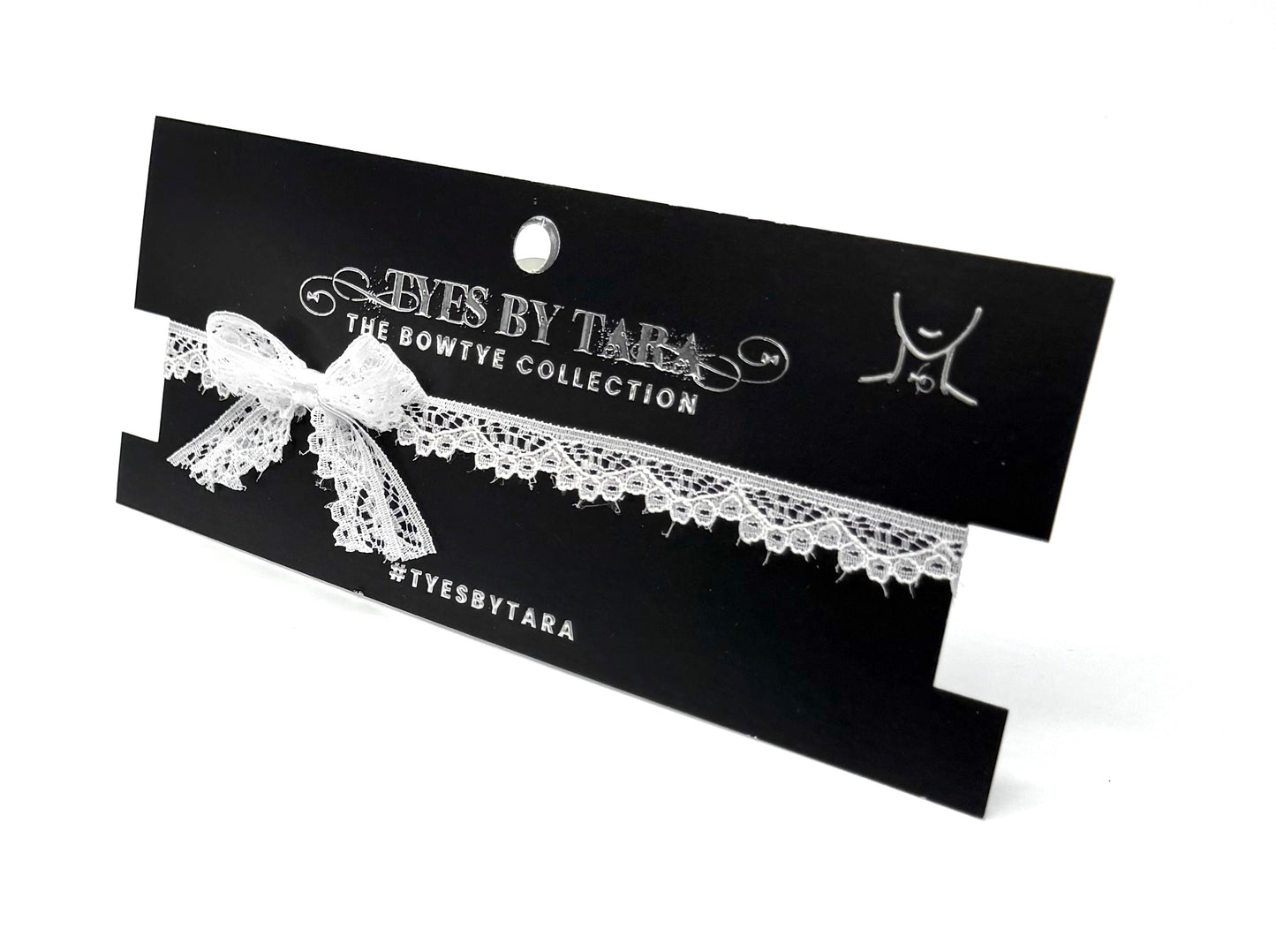 Tease White Lace Bow Choker on Black Card