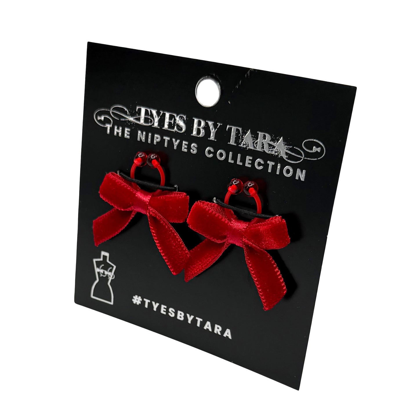 Red Nipple Clamps on Black Branded Card