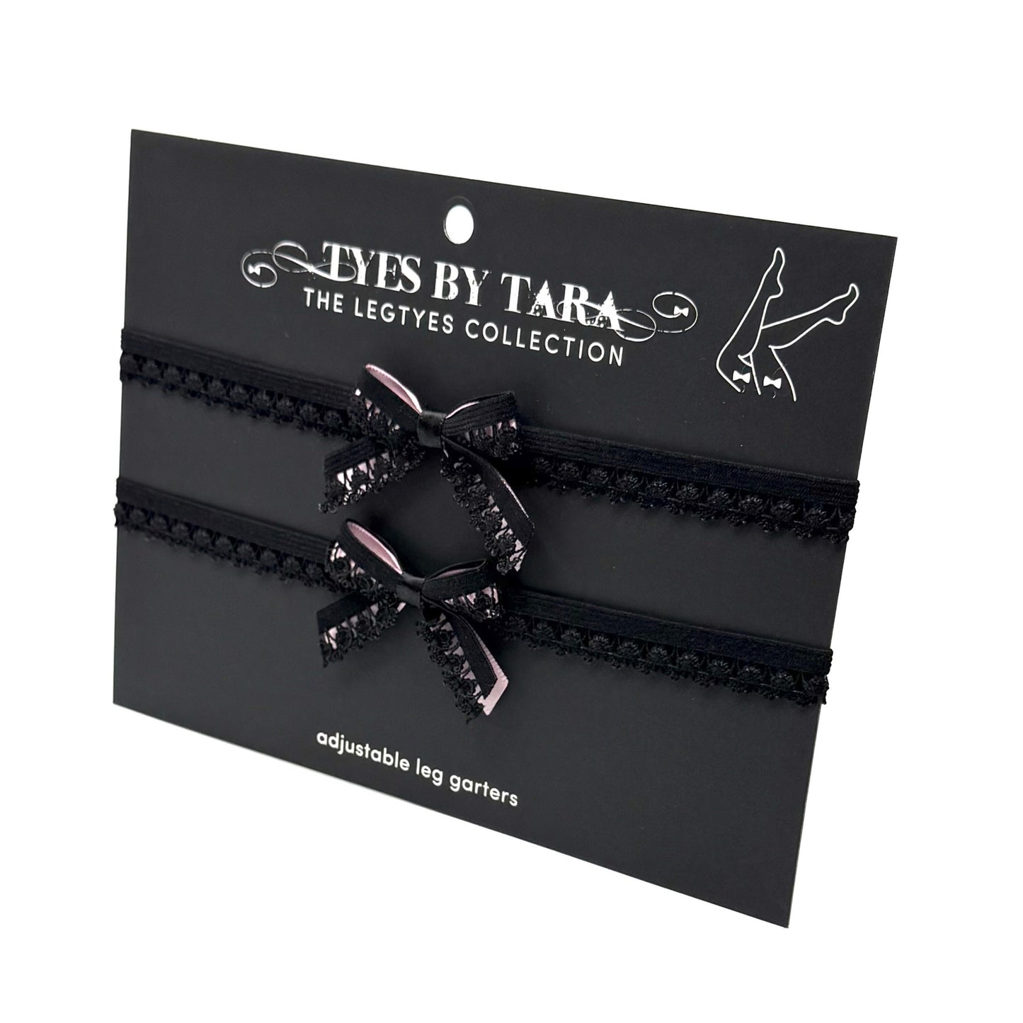 Belle Black Bow Leg Garters Black Card