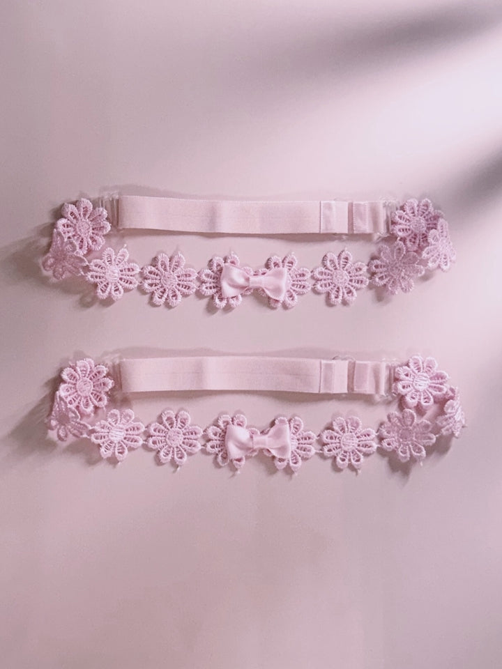Pink Bow Leg Garters with Adjustable Strap