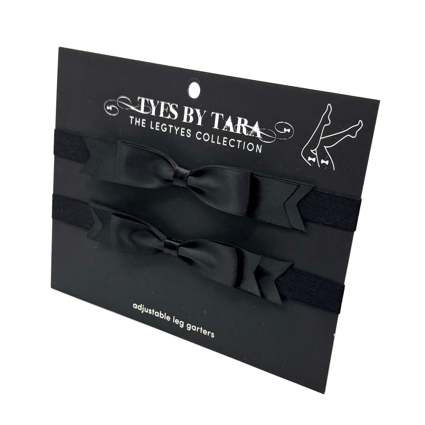 Enchantress Black Bow Leg Garters on Black Card