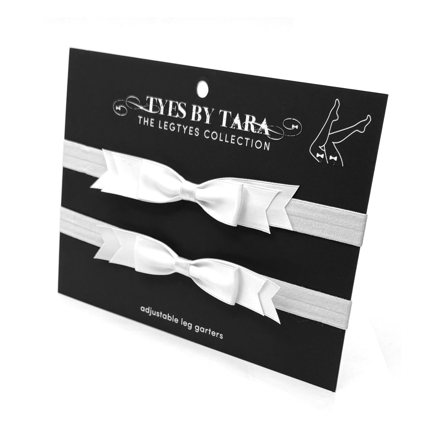 Enchantress White Bow Leg Garters on Black Card