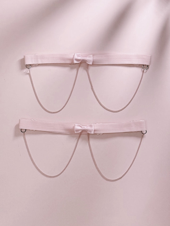 Heartbreaker Pink Bow Leg Garters with Pink Chain
