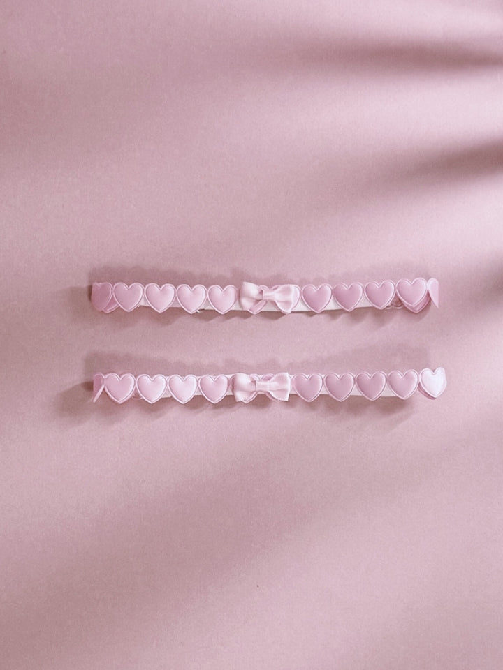 Pink Heart Leg Garters with bow in the middle