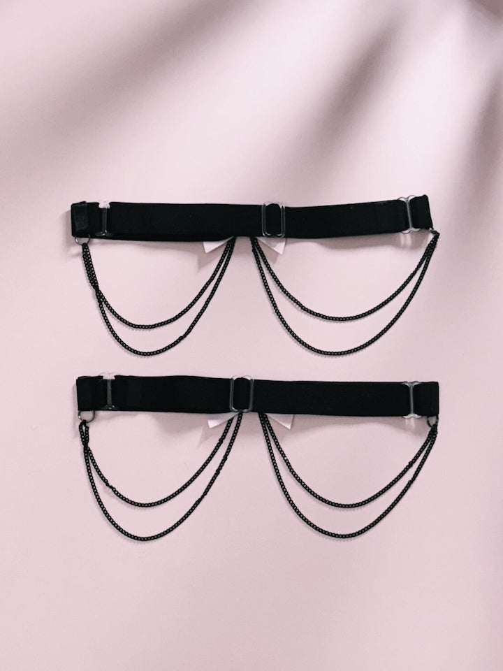 Vice Pink Bow Leg Garters with Black Chain