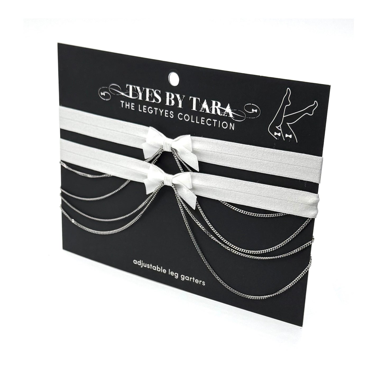 Vice White Bow Leg Garters with Silver Chain