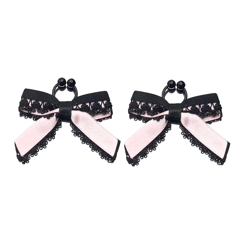Back View of Belle Black Bow Nipple Clamps