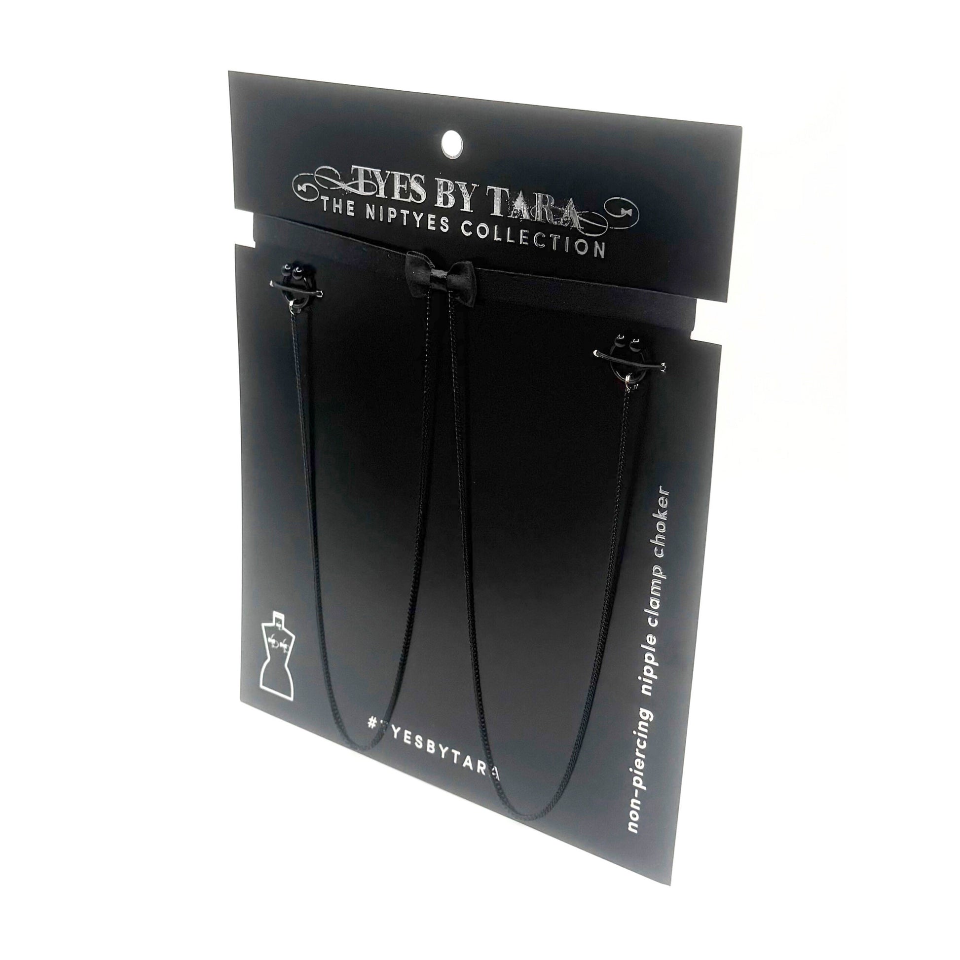Black Bow Choker Nipple Clamp Jewelry Necklace on Black Card