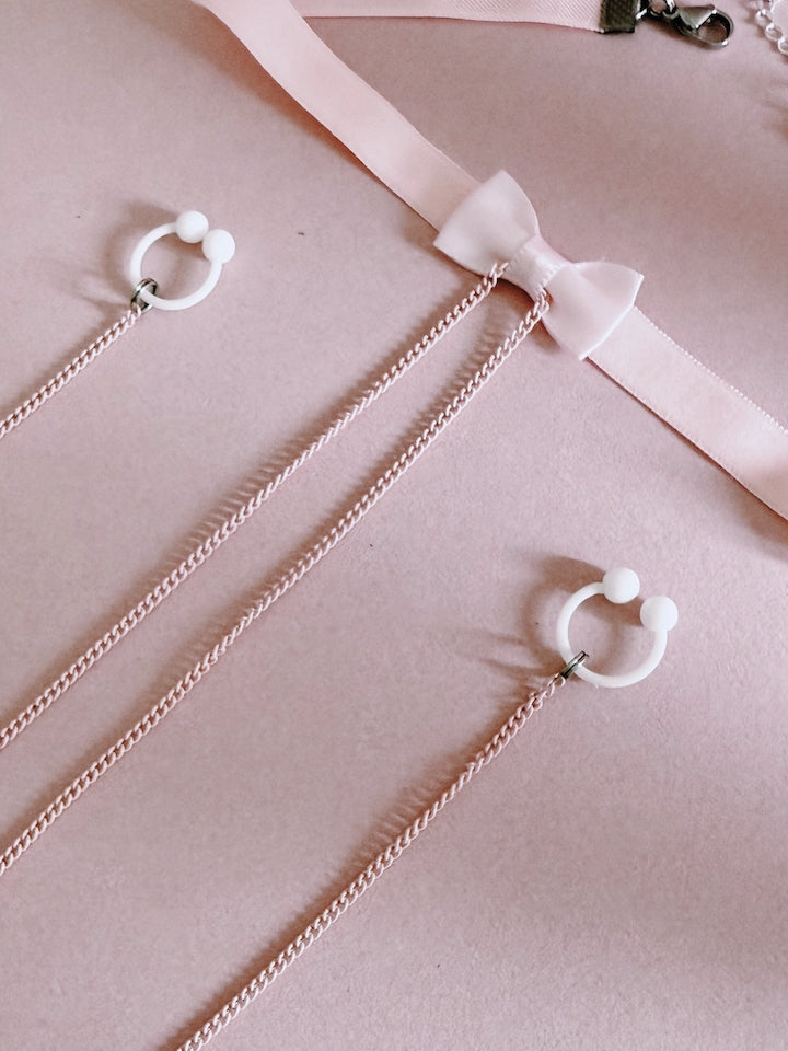 Pink Heartbreaker Nipple Clamp Choker Close Up