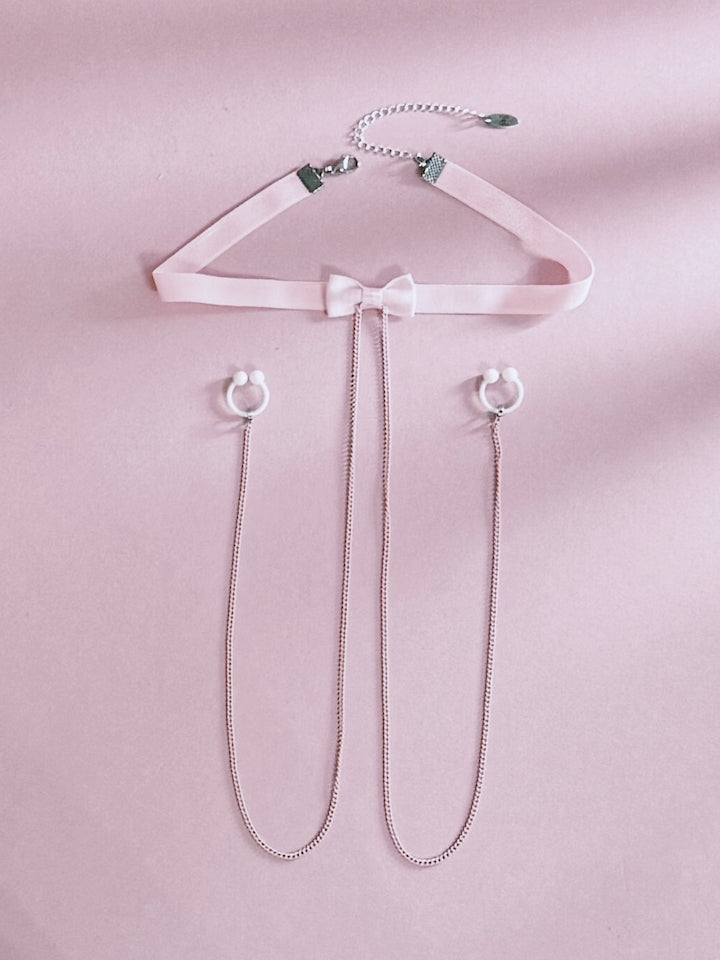 Heartbreaker Nipple Clamps Necklace in Pink