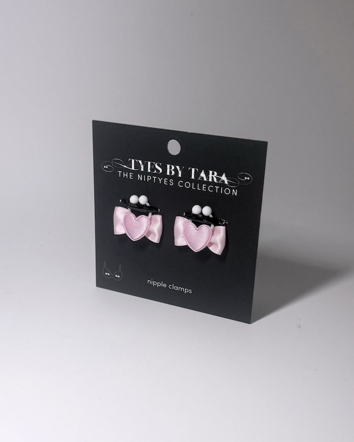 Sweetheart Pink Bow Heart Nipple Clamps Black Card
