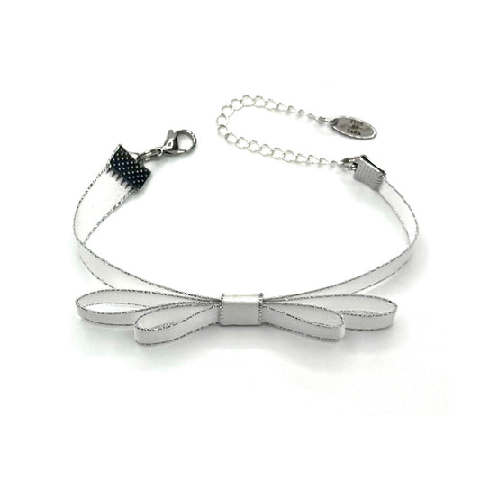 Queen White Bow Bracelet with Silver Metallic Trim
