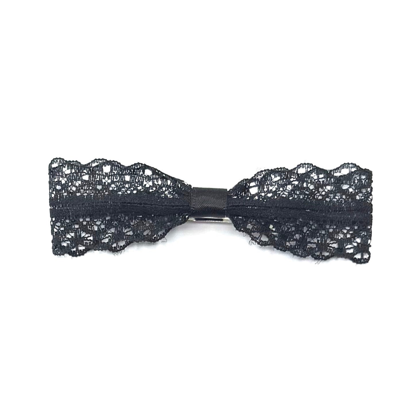 black lace hair bow on white background