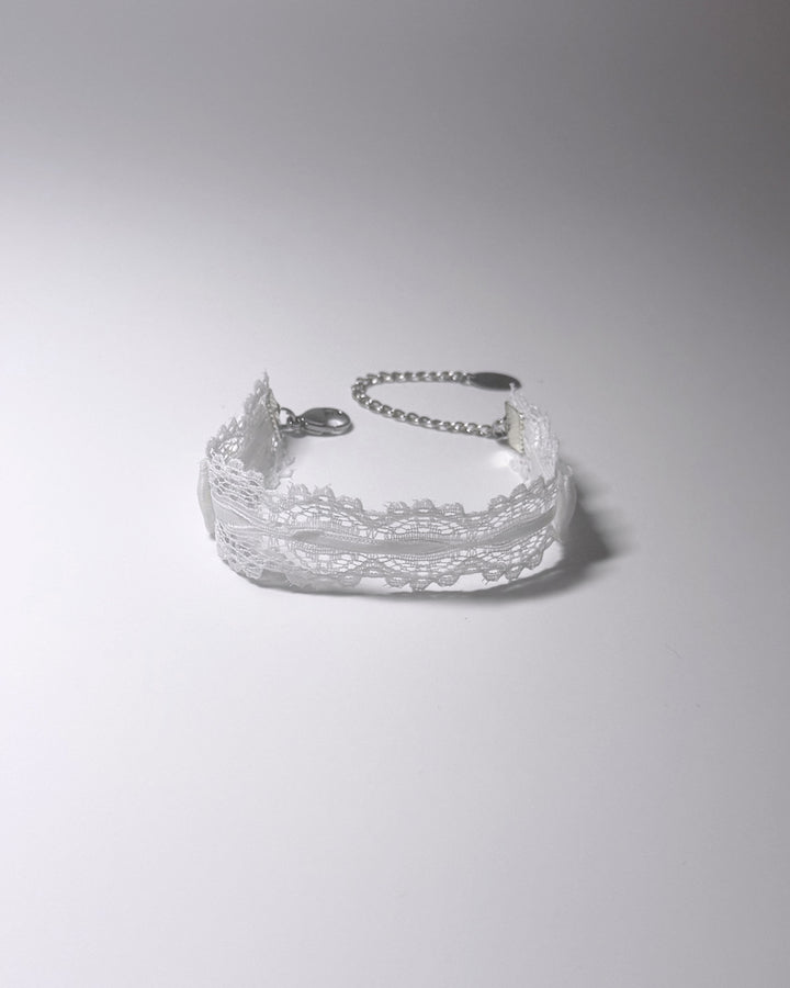 Front View of Chantilly White Lace Bow Bracelet