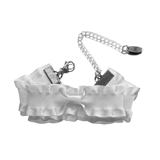 White Ruffled Bow Bracelet on White Background