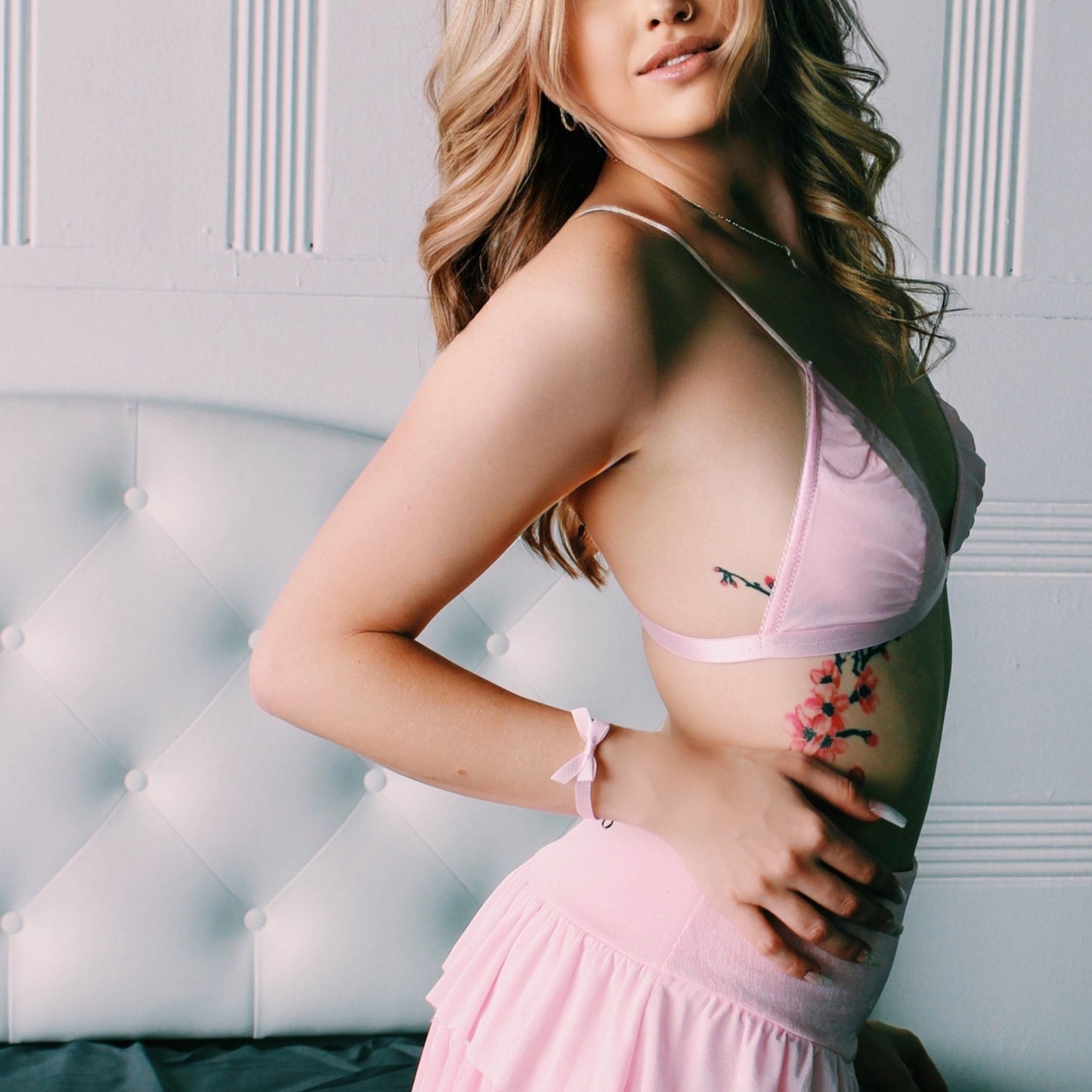 Pinup Pink Bow Bracelet on Blonde Model