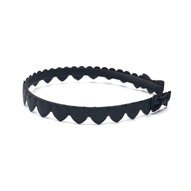 Black Heart Headband with Bow Details on white background Side View