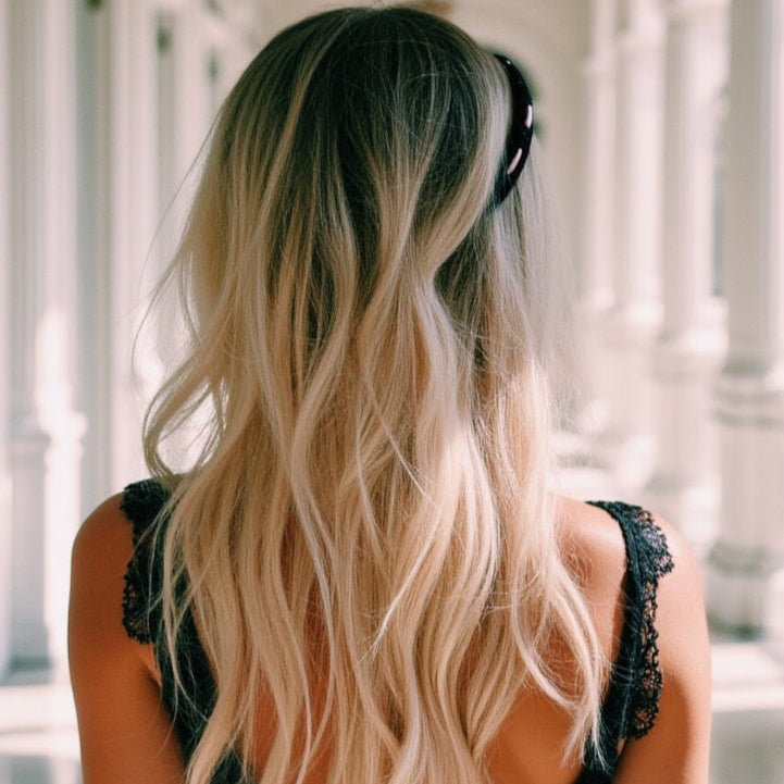 Chantilly Black Lace Headband on beautiful blonde model