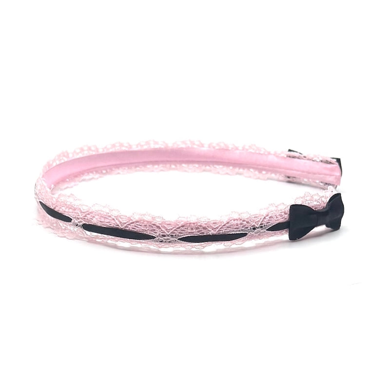Side View of Pink Lace Headband